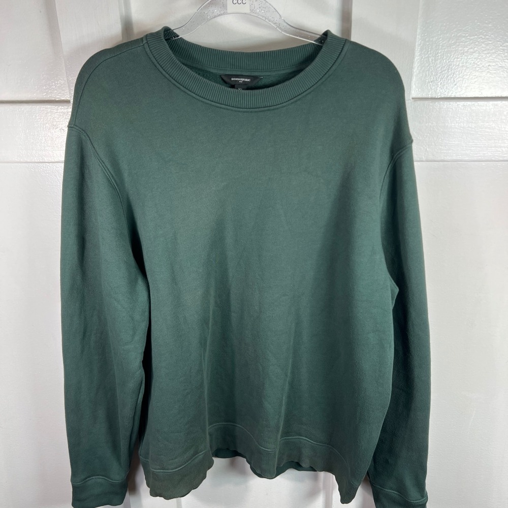 Banana Republic Mens XL Dark Green Crewneck Fleece Sweatshirt Solid Cotton Blend